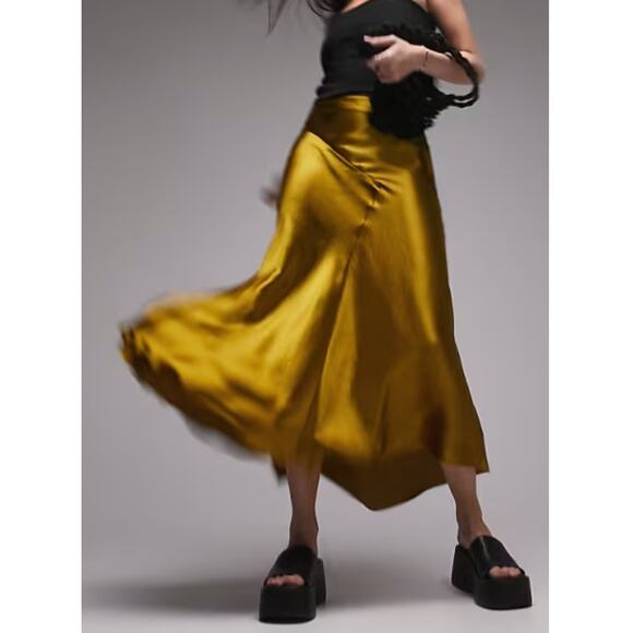 Topshop Women's  Yellow Leopard Asymmetric Fishtail Midi Skirt Size 2 - Picture 1 of 8